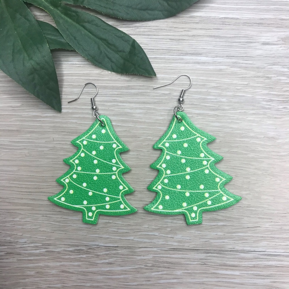 Green Christmas Tree Earrings